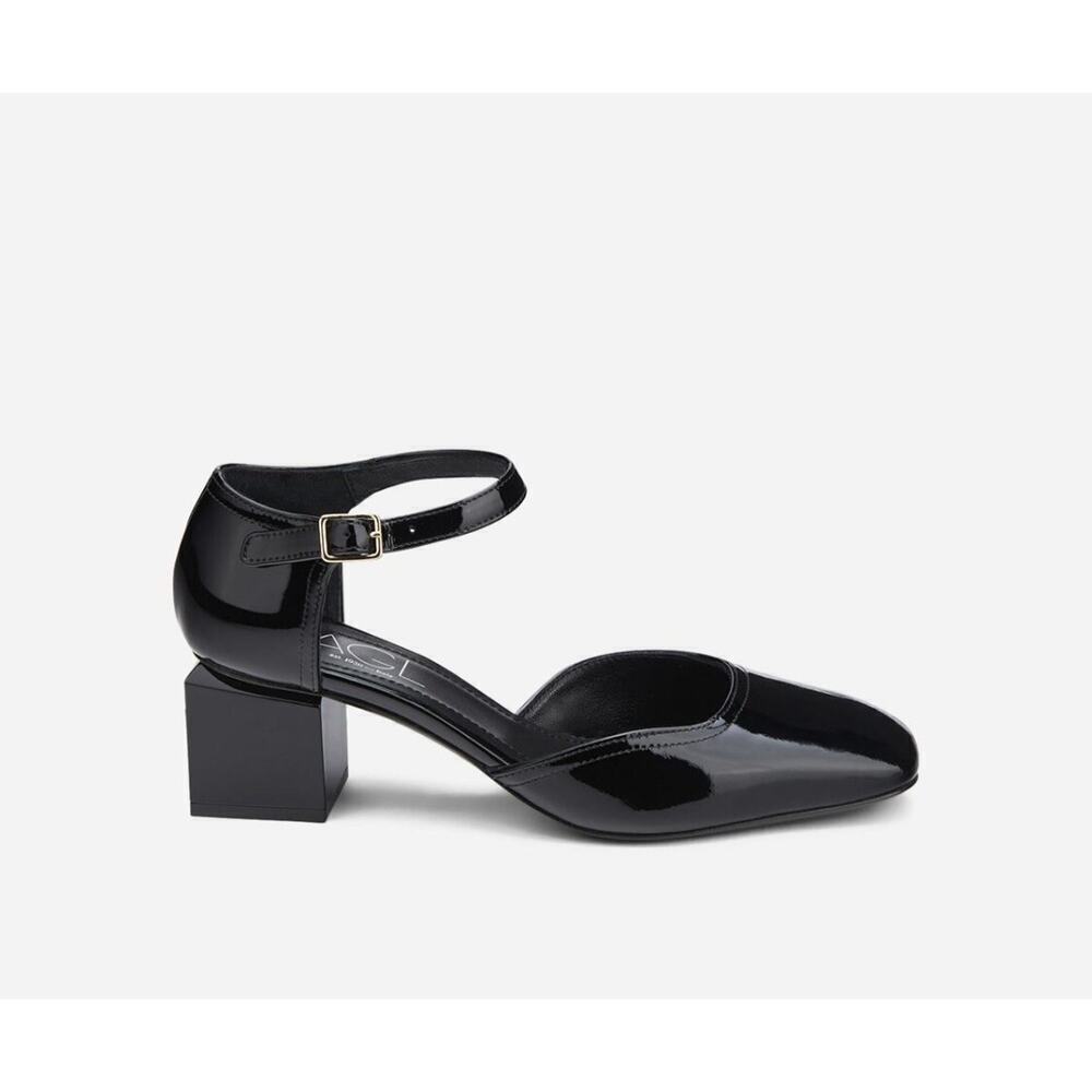 AGL Angie Pumps Mary Jane Block Heels Black Patent Leather Slingback 40 US 10